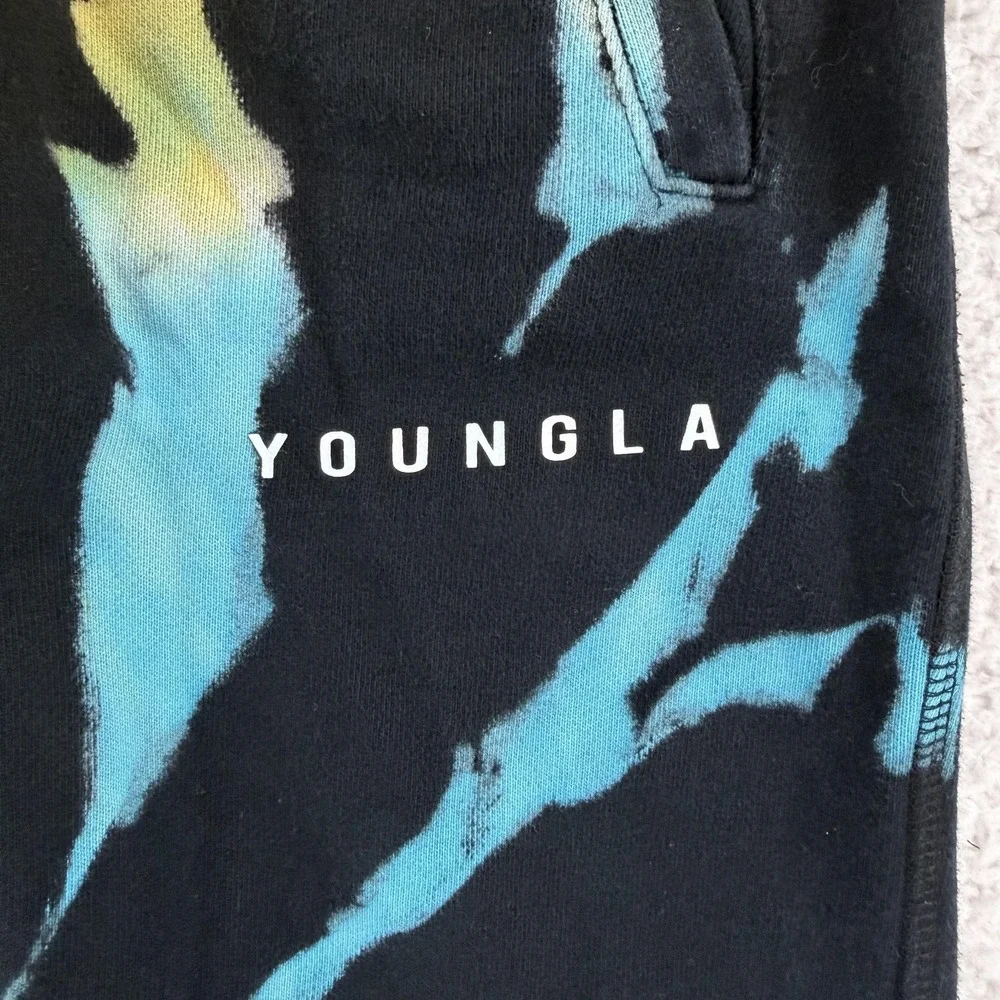 YoungLA Sweatpants Mens Small Black Tie Dye French Terry Jogger Pants Zip Pocket